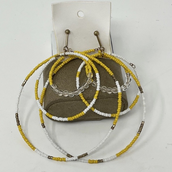 NWT Free People Landslide Layered Hoop Earrings Yellow White Beaded Seed‎ Bead - Picture 2 of 4